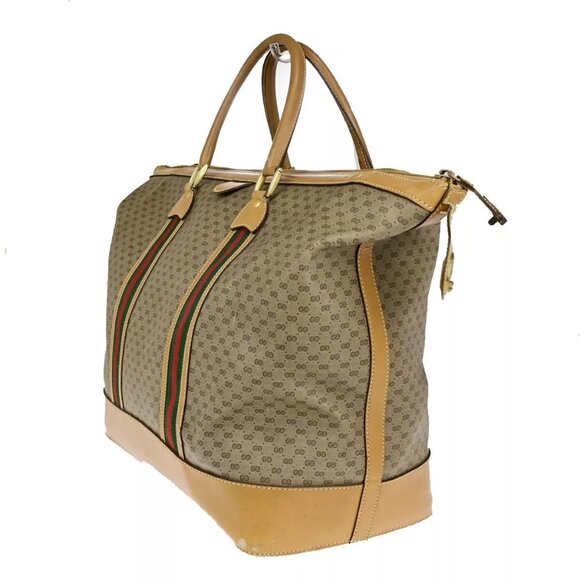 GUCCI Logo Sherry GG Pattern Travel Hand Bag PVC Leather Brown Italy 62YG543 - Picture 4 of 15